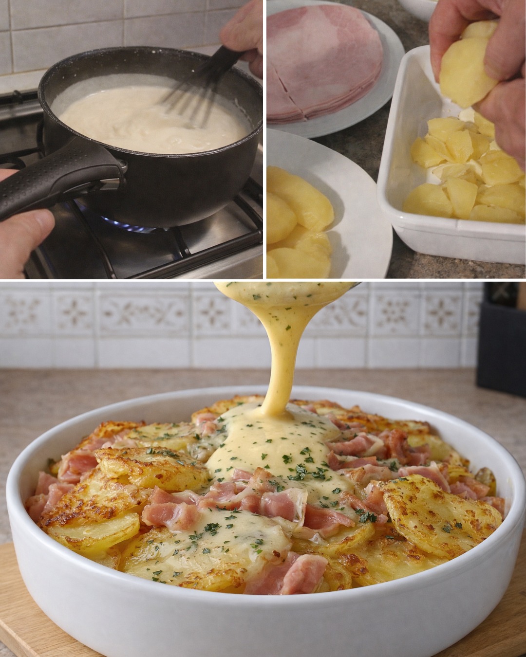 Kartoffelgratin med skinke