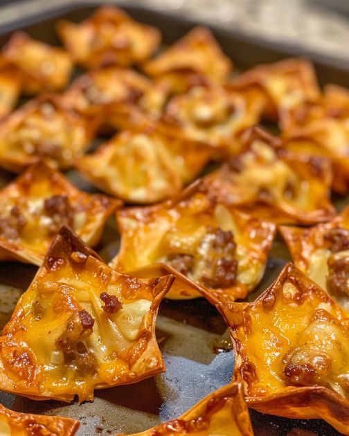 Mini Wontons med ovnbagt pølse og ost