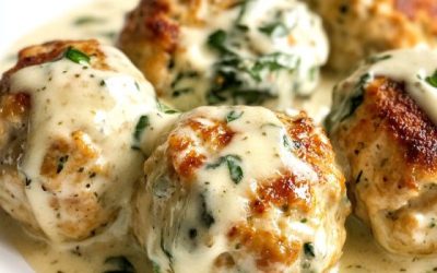 Ovnbagte kyllinge-ricotta-kødboller med spinat-alfredo-sauce