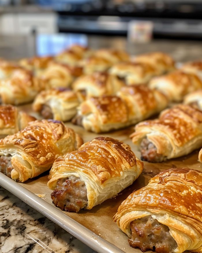 Bagt pølse med flødeost og halvmåner