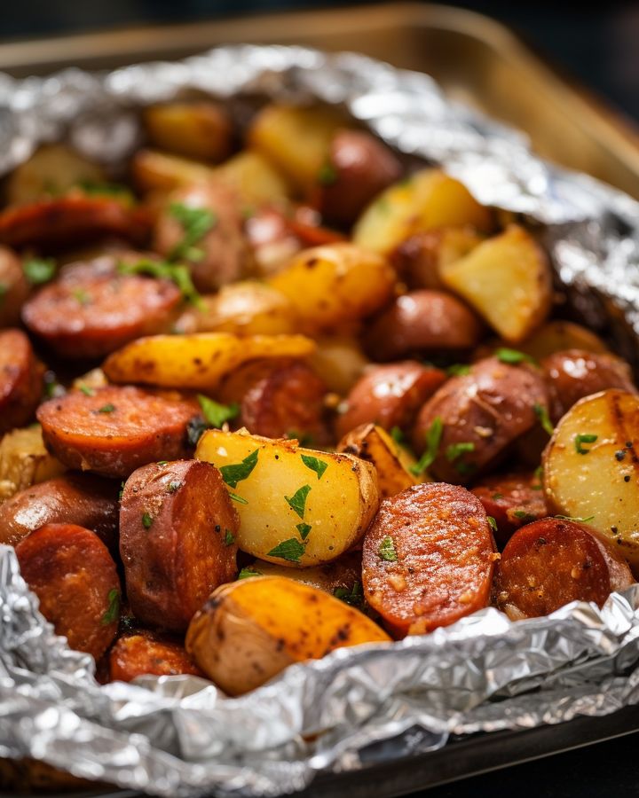 Opskrift på ovnstegt pølse og kartoffel