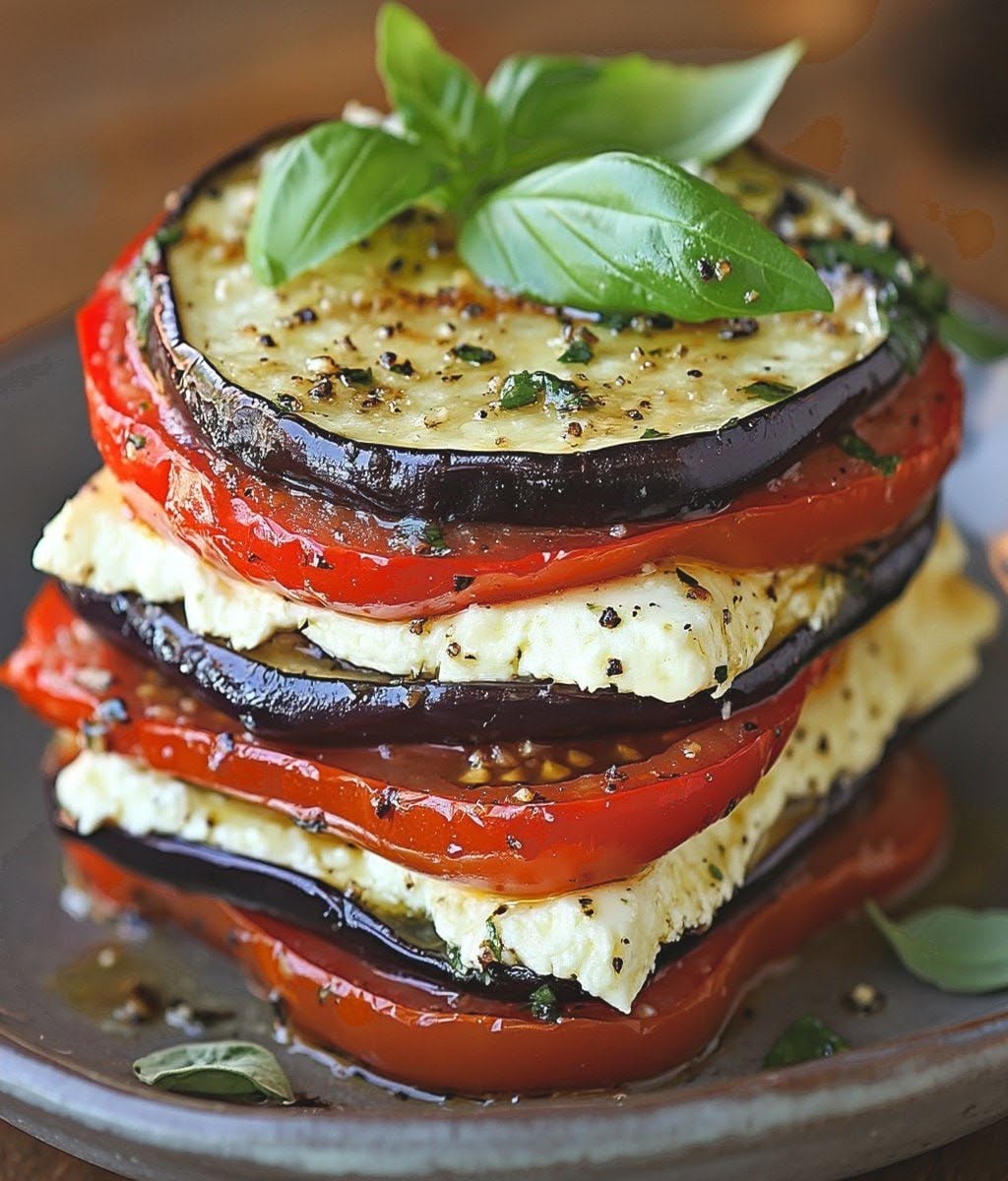 Din mund vil løbe i vand: Opskrift på mille-feuille med aubergine, tomat og mozzarella