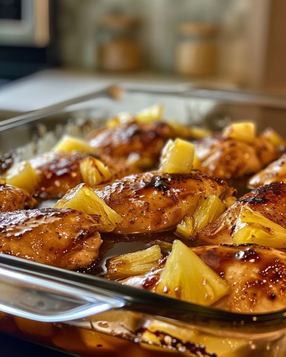 Ovnsbagt kylling med ananas og teriyaki
